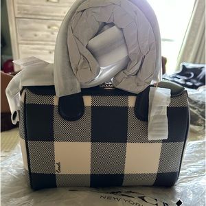 NWT Coach Navy Plaid Mini Bennett Satchel